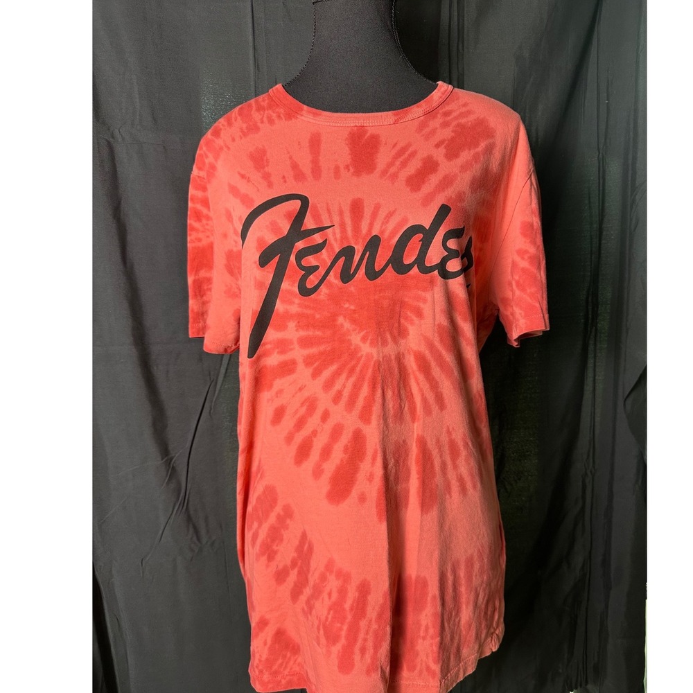 Fender tee by Lucky Brand guitar size women's‎ L coral tie dye short sleeve